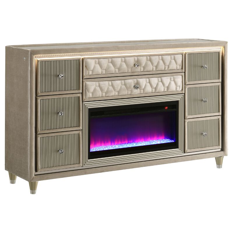 Maren Wide Dresser, 8 Drawers, LED Flame box, Velvet image number 2