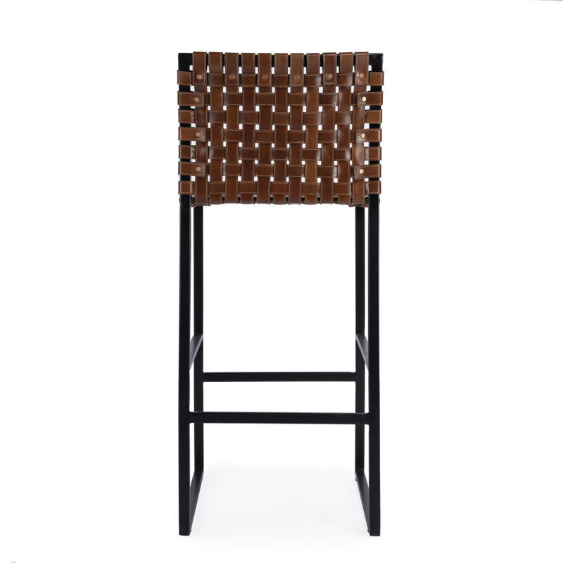 HomeRoots 28" Brown And Black Leather And Iron Bar Chair image number 3