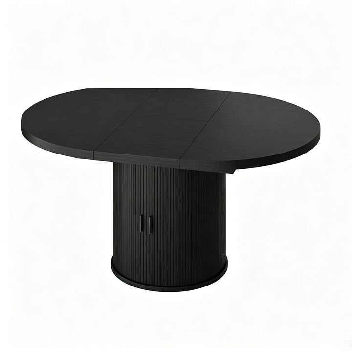Vipbear 43" to 59" Extendable Round Dining Table, Solid Wood Top with Storage Cabinet, Kitchen