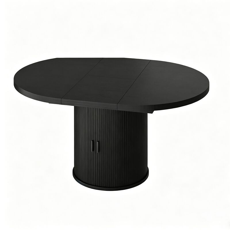 Vipbear 43" to 59" Extendable Round Dining Table, Solid Wood Top with Storage Cabinet, Kitchen image number 0
