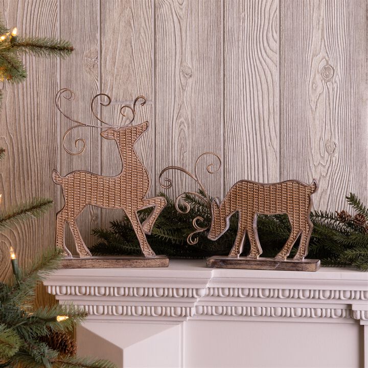 Set of 2 Wicker Deer Silhouette Figures for Rustic Holiday Table or Floor Display