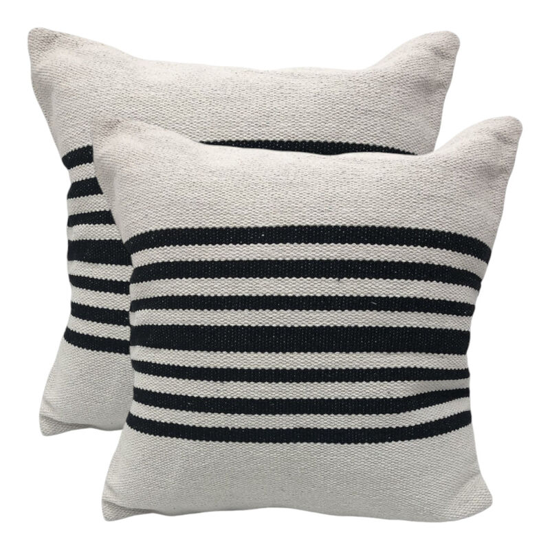 HomeRoots Set of Two Black and White Striped Cotton Throw Pillows image number 0