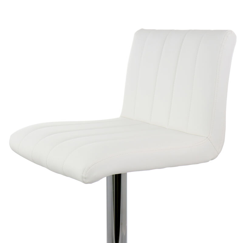 Elama 2 Piece Tufted Faux Leather Adjustable Bar Stool in White with Chromed Base