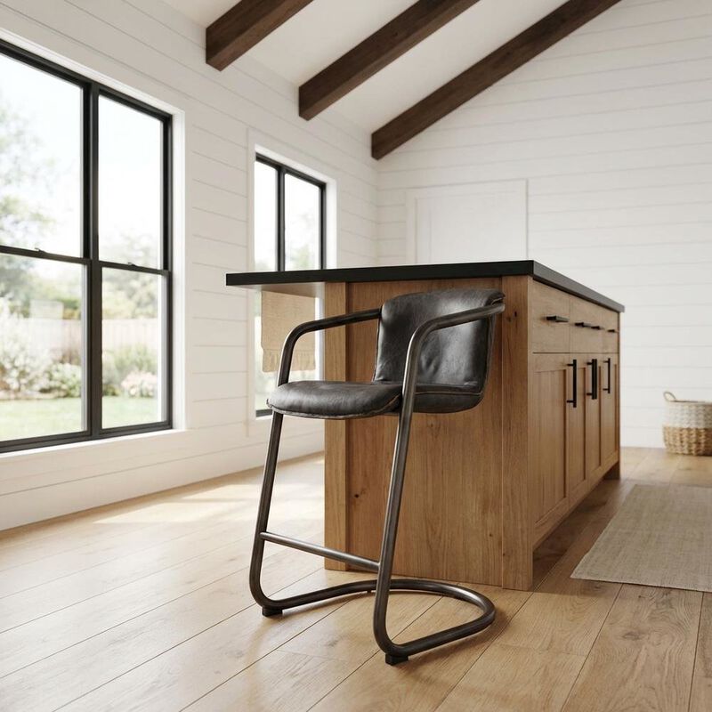 Starlight Canyon Home Leather Upholstered Counter Stool with Footrest,Bar Chairs, Brushed Nicel image number 4