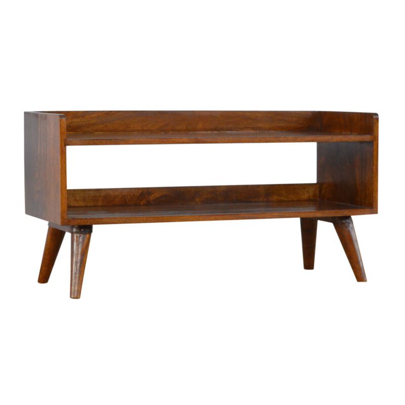Solid Wood Nordic Chestnut Finish Storage Bench
