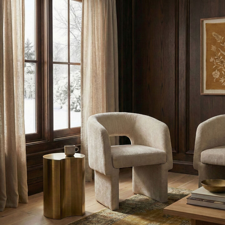 Meridian Furniture Emmet Beige Chenille Fabric Dining Chair / Accent Chair