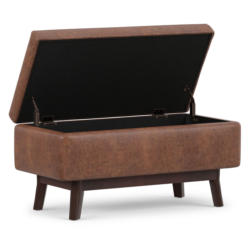 Owen Small Rectangular Storage Ottoman in Distressed Saddle Brown Faux Air Leather image number 3