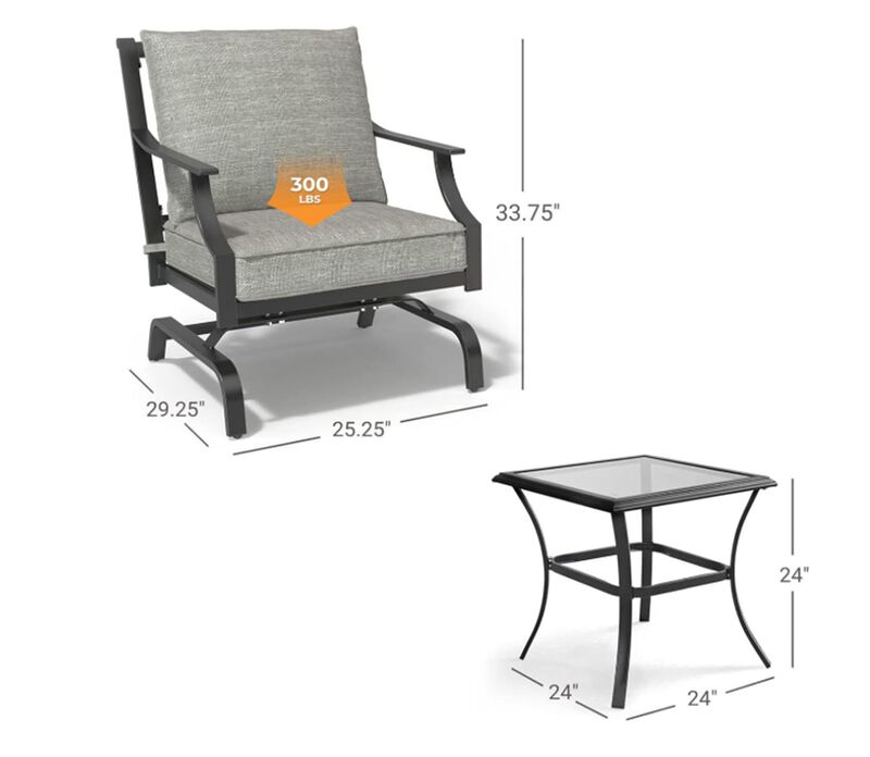 Mondawe Outdoor Conversation 3-Piece Set W/ 2 Rocking Chair & 1Heat-Resistant Coffee Table