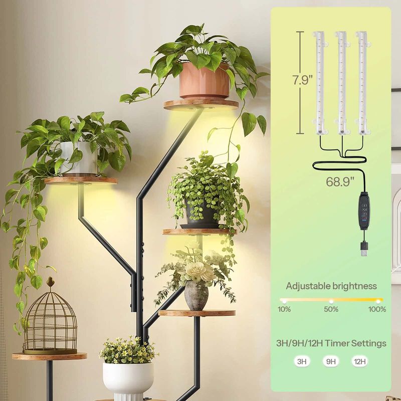 Multi-Tier 8 Shelf Plant Stand with Full-Spectrum LED Grow Lights-Brown image number 3
