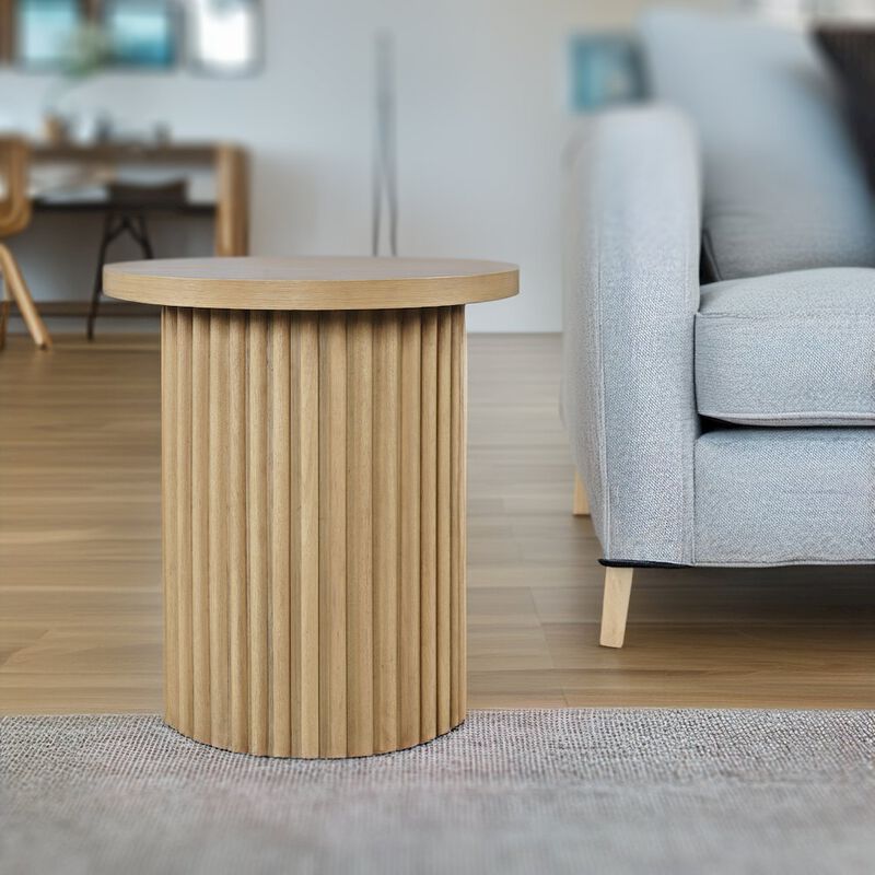 Jofran Auden 24 Round Mid-Century Modern Fluted Pedestal Base End Table