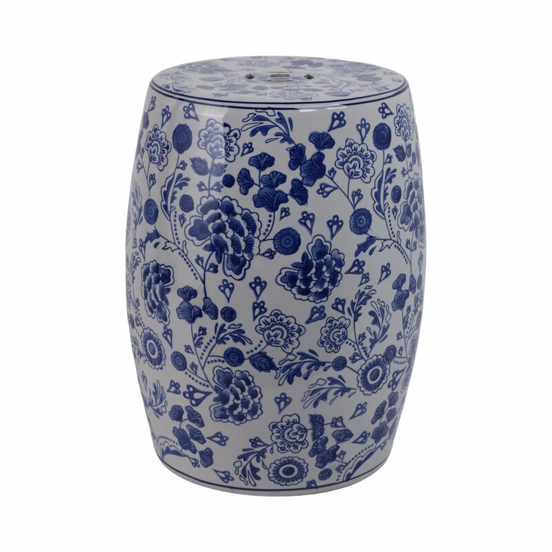 Hydrangea Chinoiserie Stool in Blue image number 0