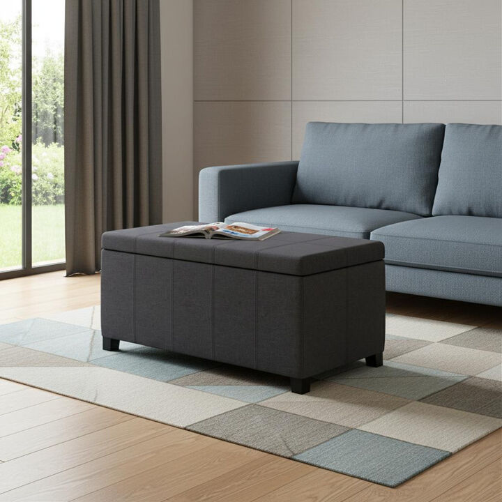 HomeRoots 36" Light Gray and Dark Brown Faux Linen and Solid Wood Upholstered Storage Bench With Flip Top