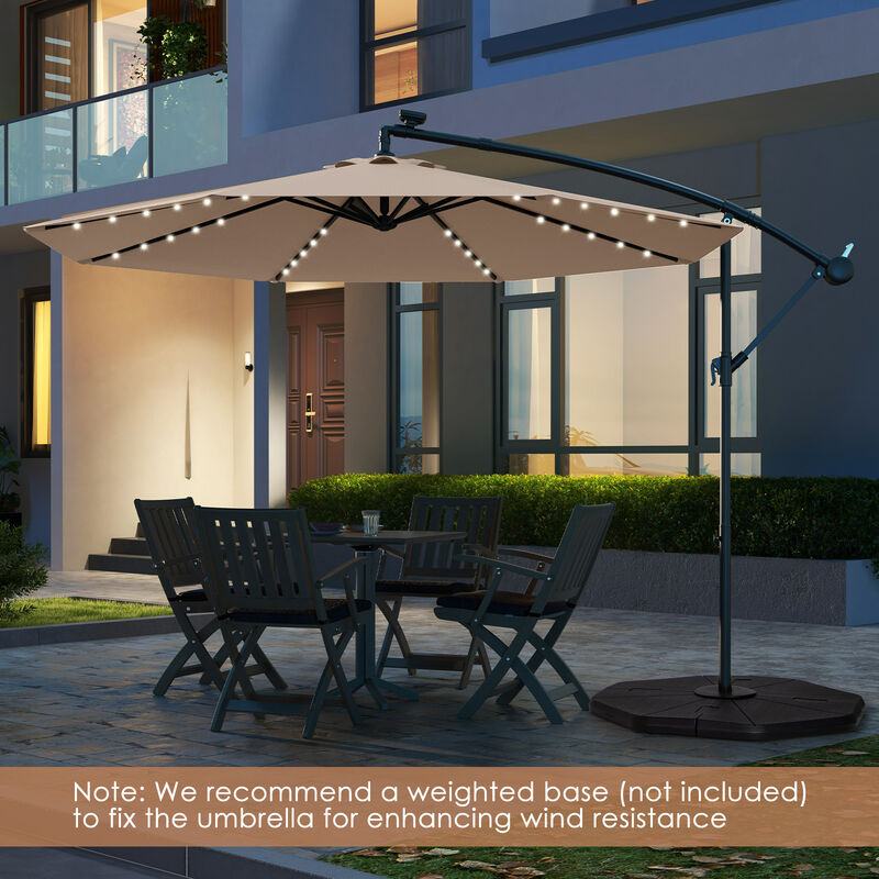 Solar-Powered LED Patio Umbrella with 40 Lights &ndash; Offset Design & Cross Base
