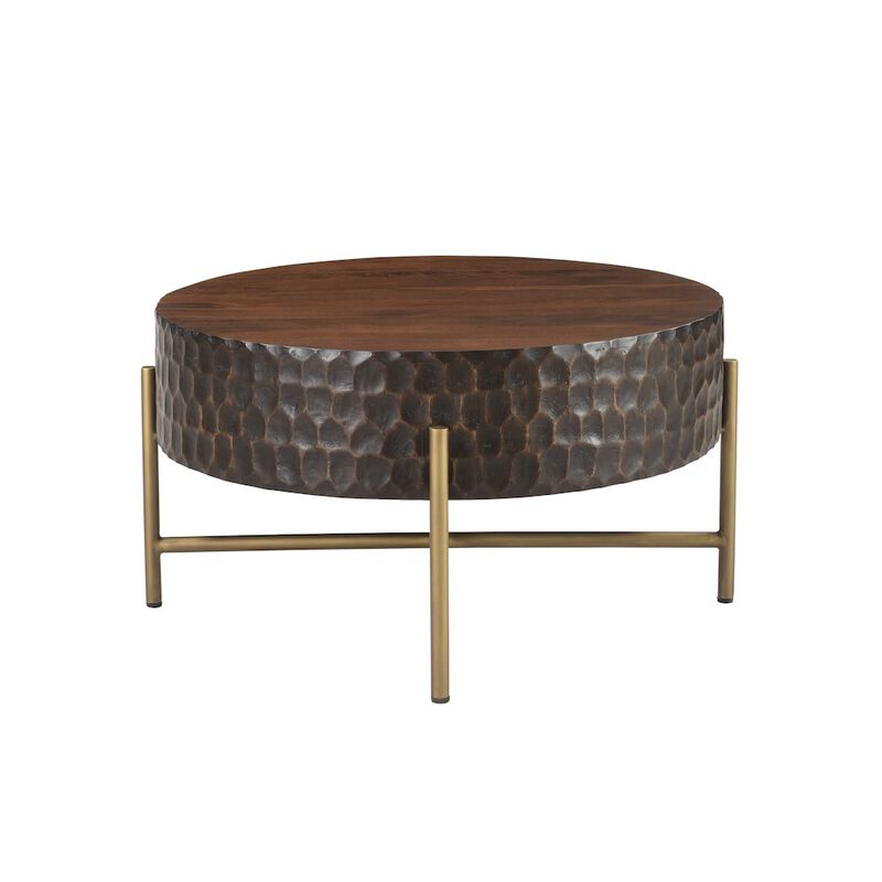 World Interiors Vallarta 34" Carved Coffee Table in Mango Wood with Two Toned Finish image number 4