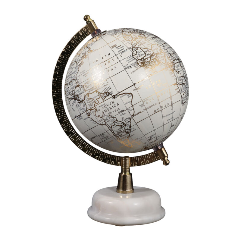 10x7" Globe On Marble Base, White/gold image number 0