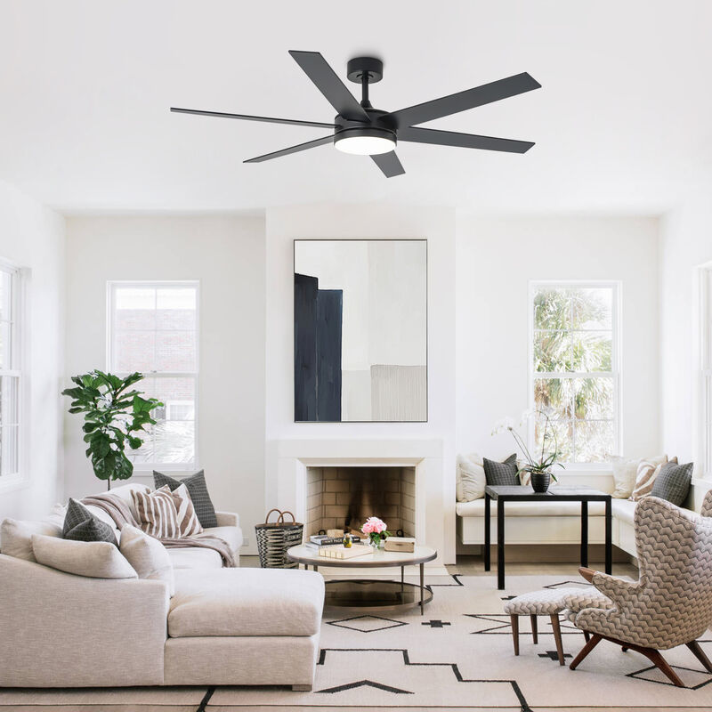 60" Modern Black 3CCT Integrated LED Smart Ceiling Fan with Light and APP