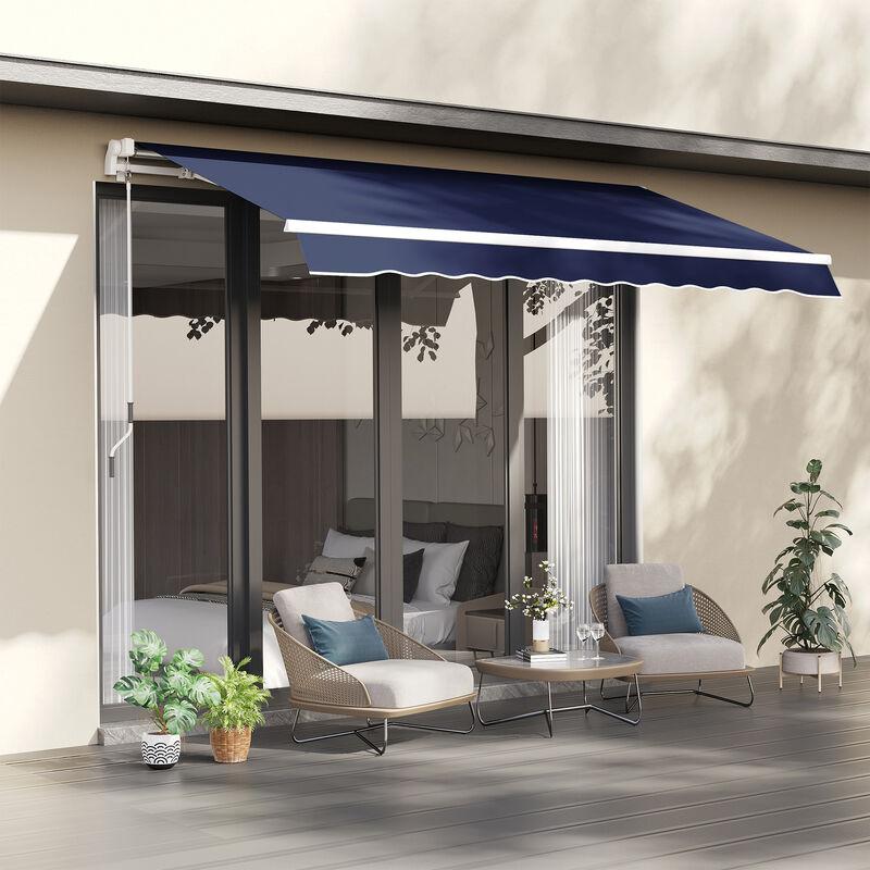 Outsunny 10' x 8' Manual Retractable Awning Sun Shade Shelter for Patio Deck Yard with UV Protection and Easy Crank Opening, Blue