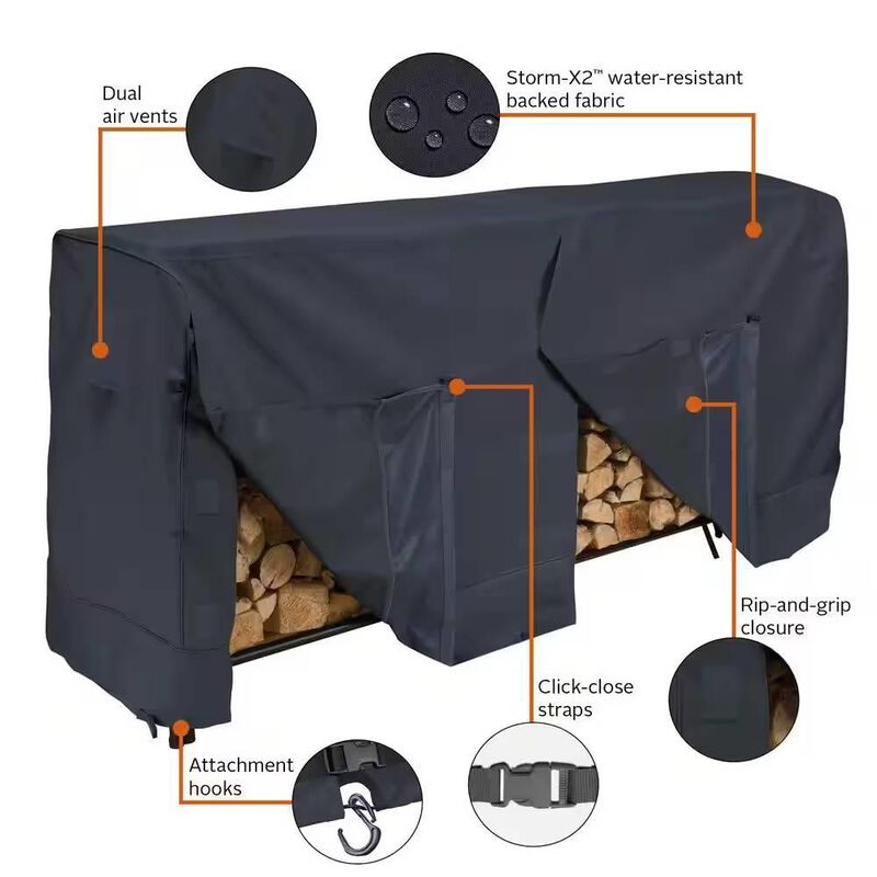 Hivvago Black Outdoor Firewood Rack Cover - Fits 8-ft. Log Rack