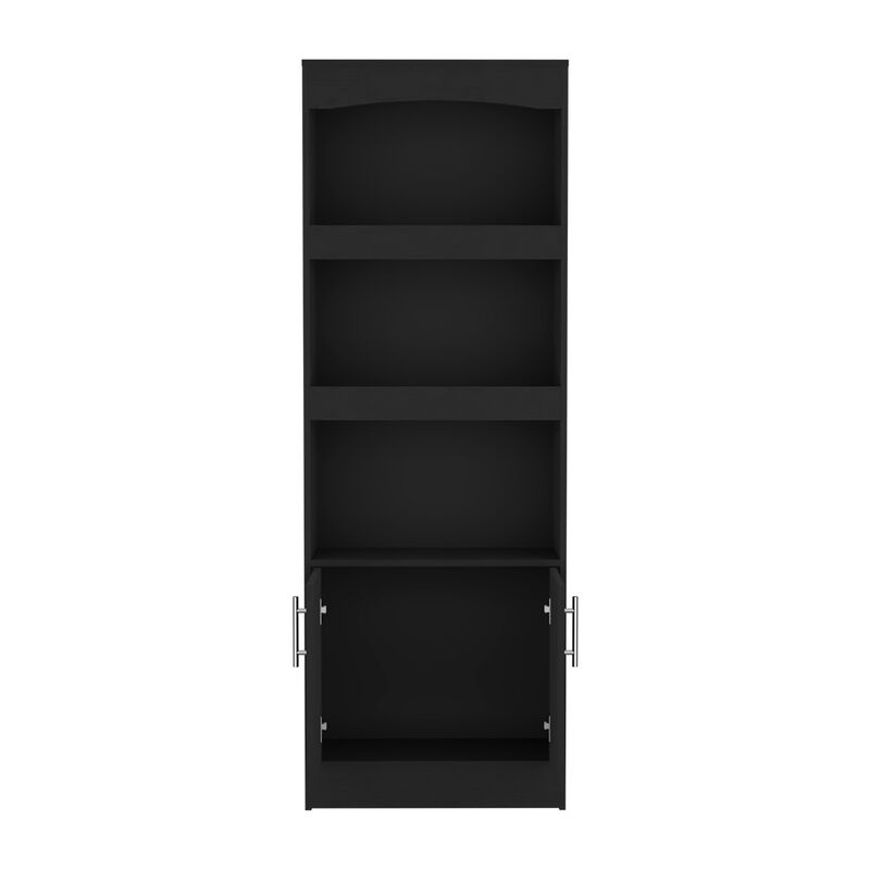 DEPOT E-SHOP Dozza Bookcase, Three Shelves, Double Door Cabinet, Metal Hardware, Black