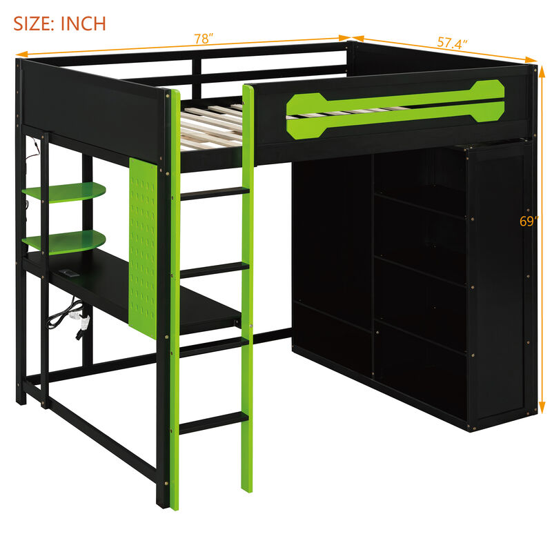 Merax Full Size Gaming Loft Bed with Desk, Wardrobe & RGB Lights image number 4