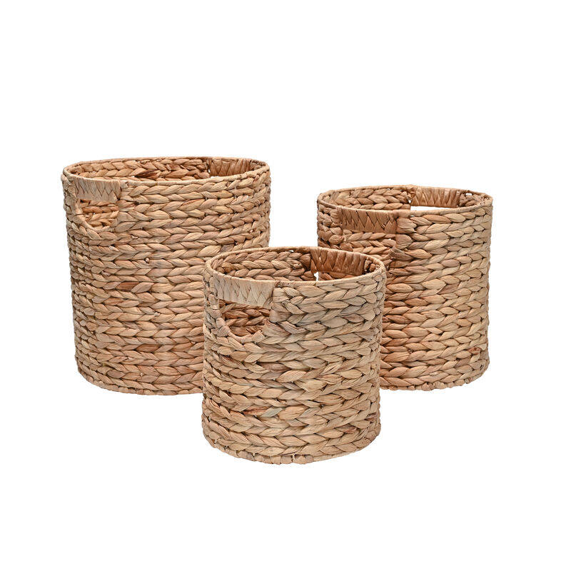 Avery Bohemian Cottage Handwoven Hyacinth Cylinder Nesting Baskets with Handles