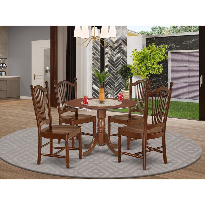 East West Furniture Dining Room Set Mahogany, DLDO5-MAH-W