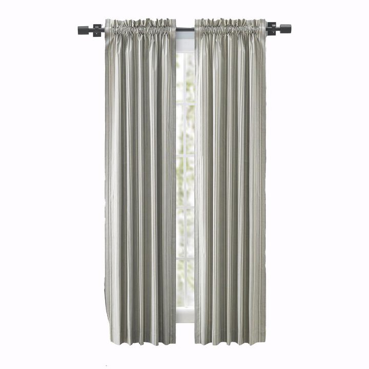 Ellis Curtain Springfield Stripe Tailored 3" Rod Pocket Curtain Panel Pair with Ties 82" x 63" Black