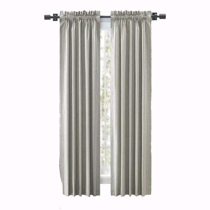 Ellis Curtain Springfield Stripe Tailored 3" Rod Pocket Curtain Panel Pair with Ties 82" x 63" Black
