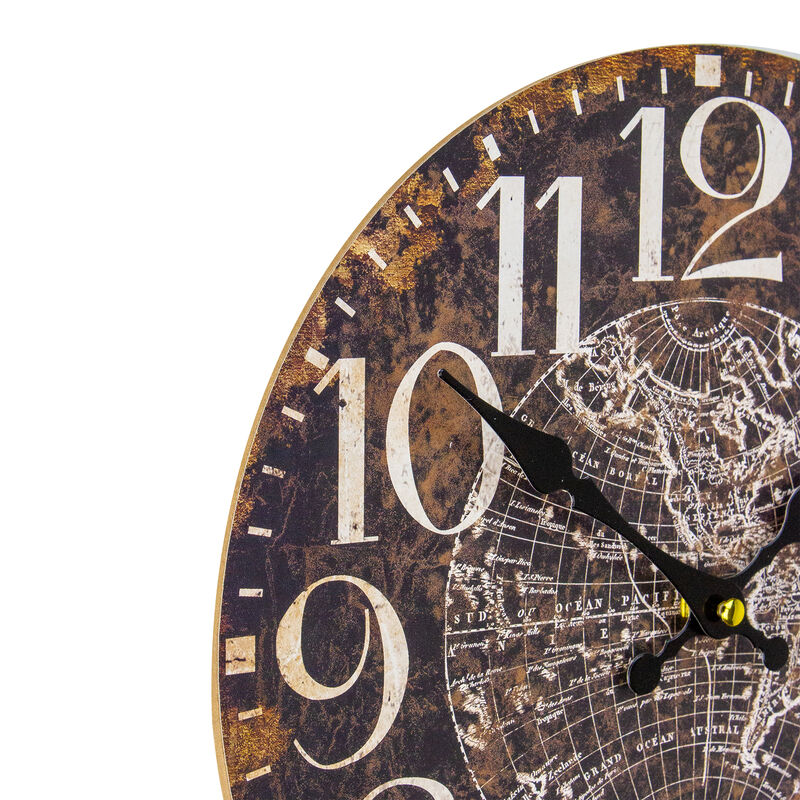 12" Battery Operated Round Wall Clock with World Globe Design