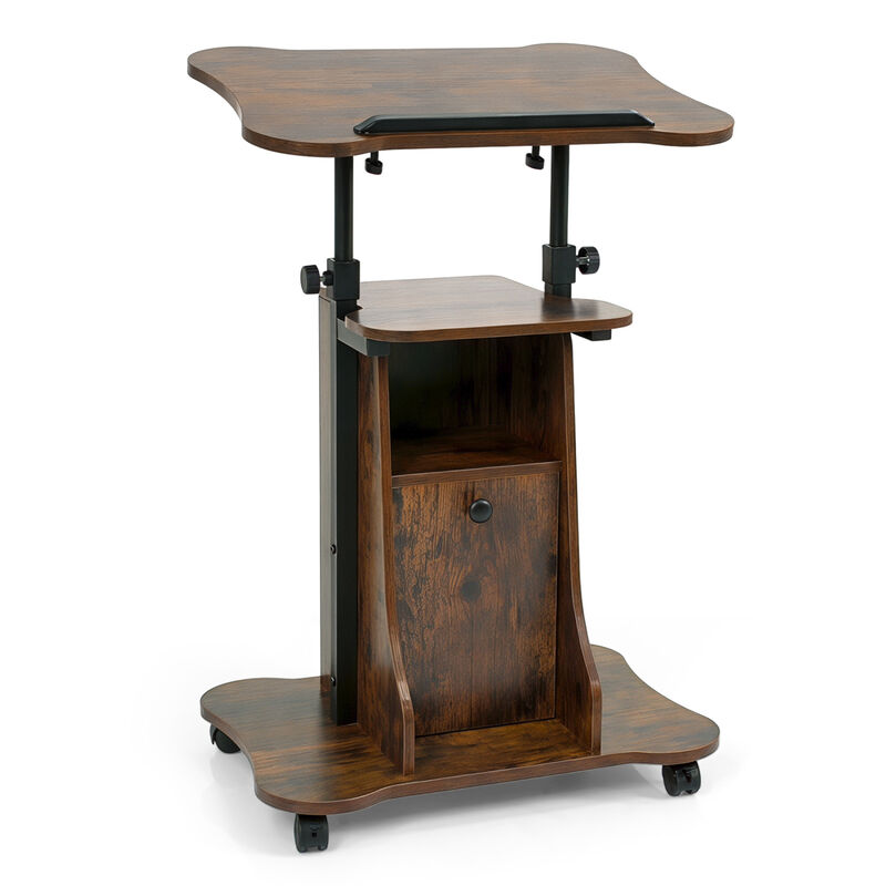 Mobile Standing Desk Cart with Adjustable Height, Tilt Desktop and Cabinet image number 0