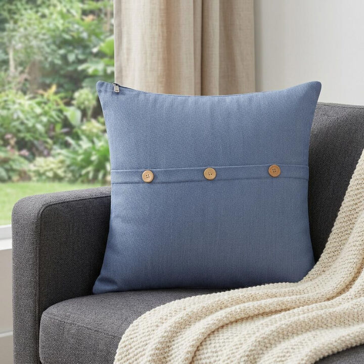 HomeRoots 20" Blue Cotton Throw Pillow With Buttons