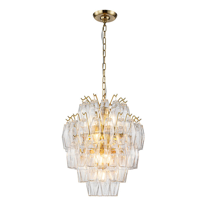 18'' Midcentury Modern Murano Glass Round Chandeliers 6-Light Handblown Glass Pendant Light Fixture Warm Brass Finish For Dining Room Living Room
