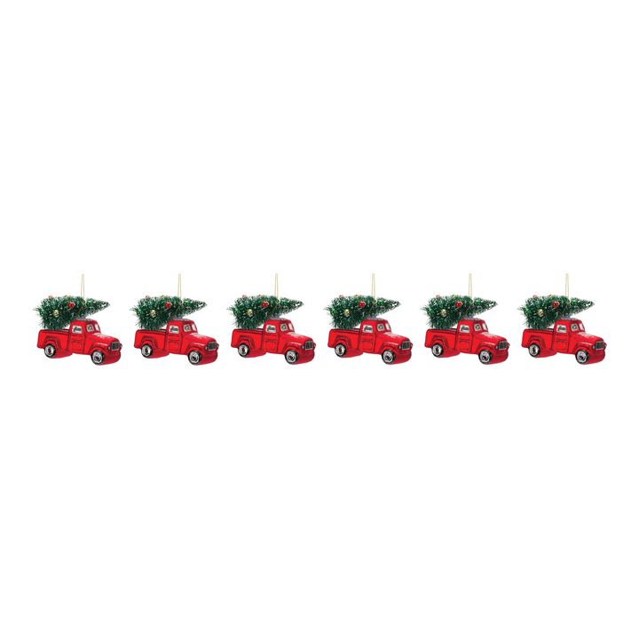 Truck with Tree Christmas Ornament for Holiday Tree Decoration (Set of 6)