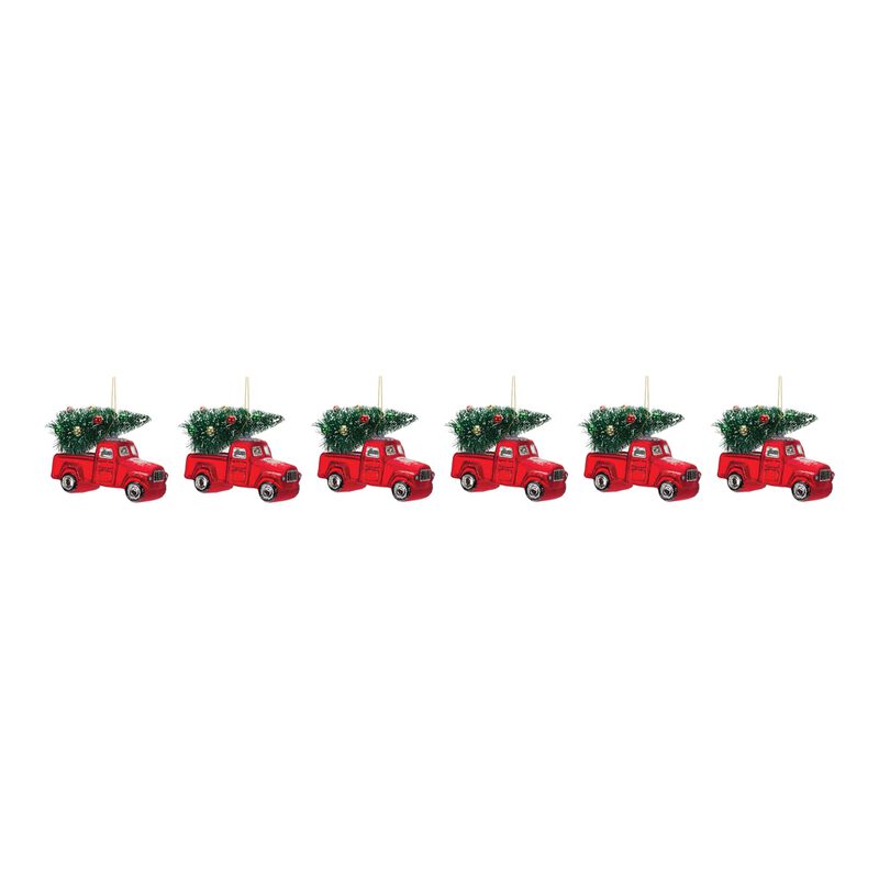 Truck with Tree Christmas Ornament for Holiday Tree Decoration (Set of 6)