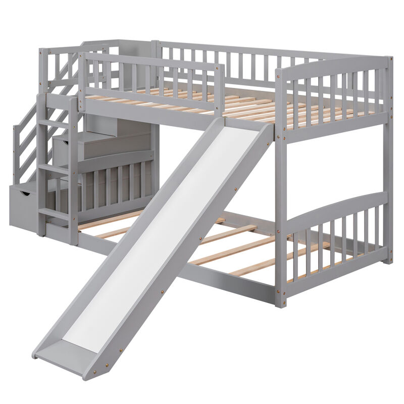 Stairway Twin Over Twin Bunk Bed With Two Drawers And Slide