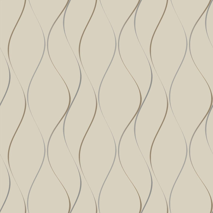 Wavy Stripe Beige Metallic Wallpaper