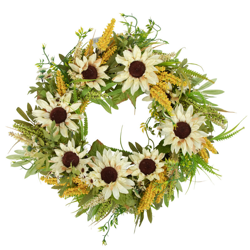 24" Beige Sunflowers Artificial Fall Harvest Wreath image number 0