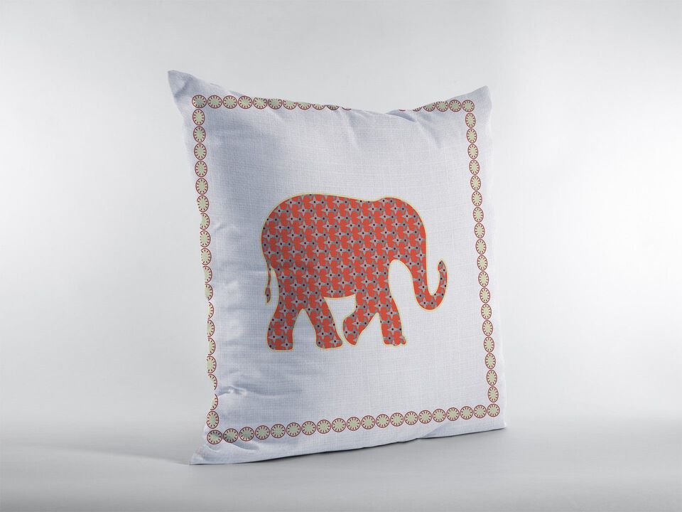 Homezia 18"Orange White Elephant Zippered Suede Throw Pillow