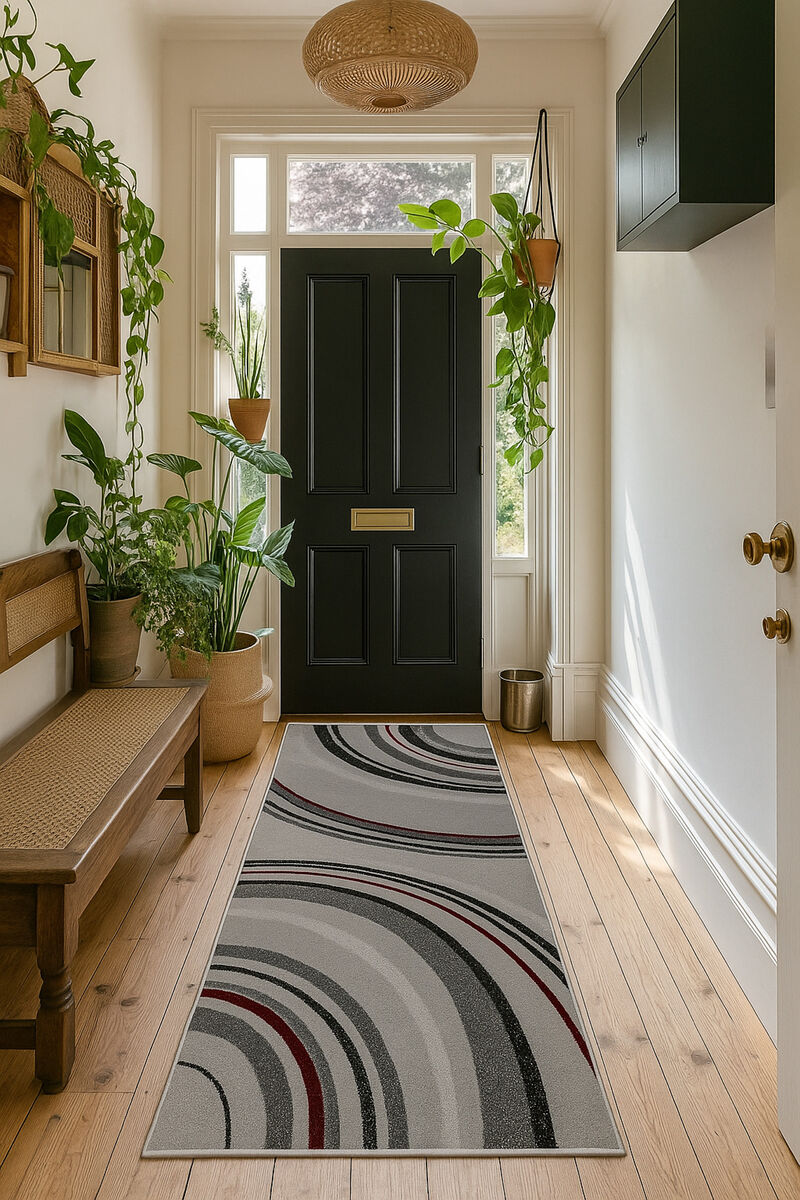 Montage Abstract Lines Grey Black Indoor Runner Rug