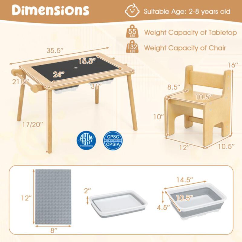 Hivvago Sensory Table and Chair Set for Kids 2-8 with Foldable Bins