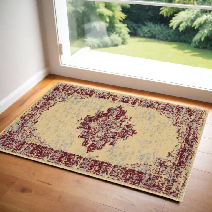 HomeRoots Medallion Distressed Non Skid Area Rug