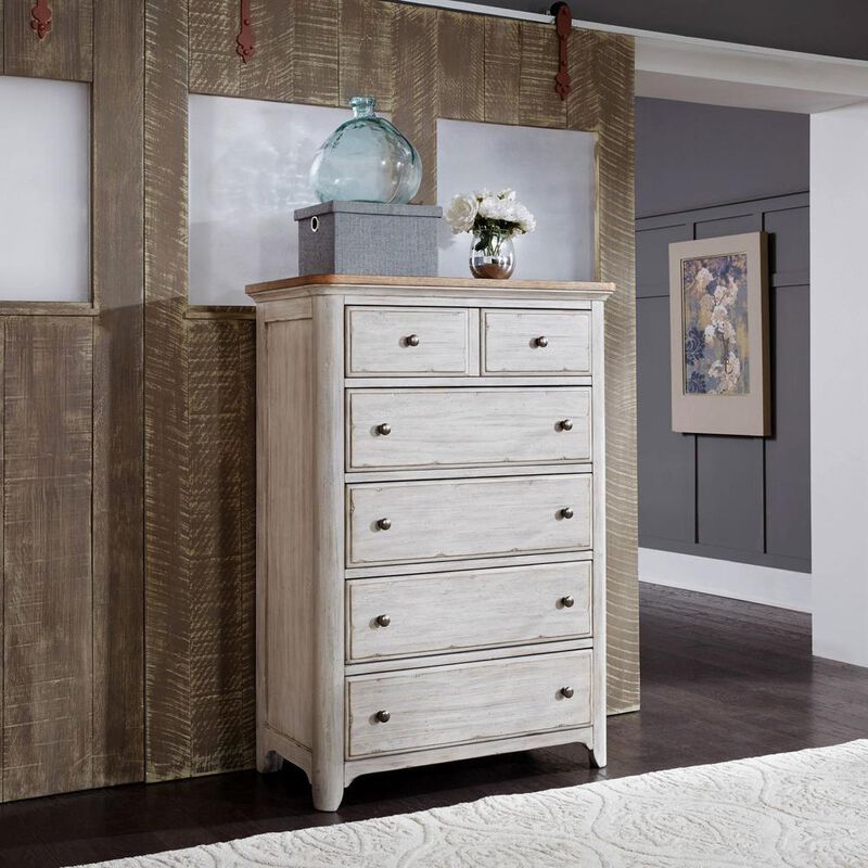 Liberty Furniture Farmhouse Reimagined 5 Drawer Chest in Antique White w/ Chestnut Top image number 3