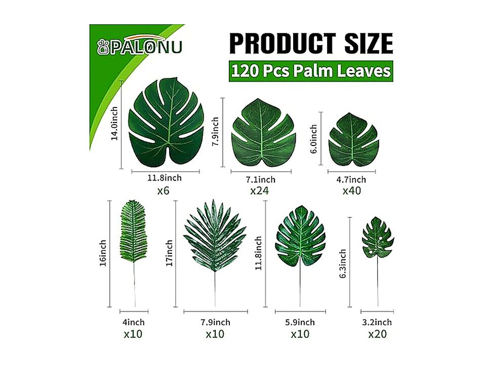 110 Pack Artificial Tropical Palm Monstera 7 Kinds Large Small Fake Leaf Stems