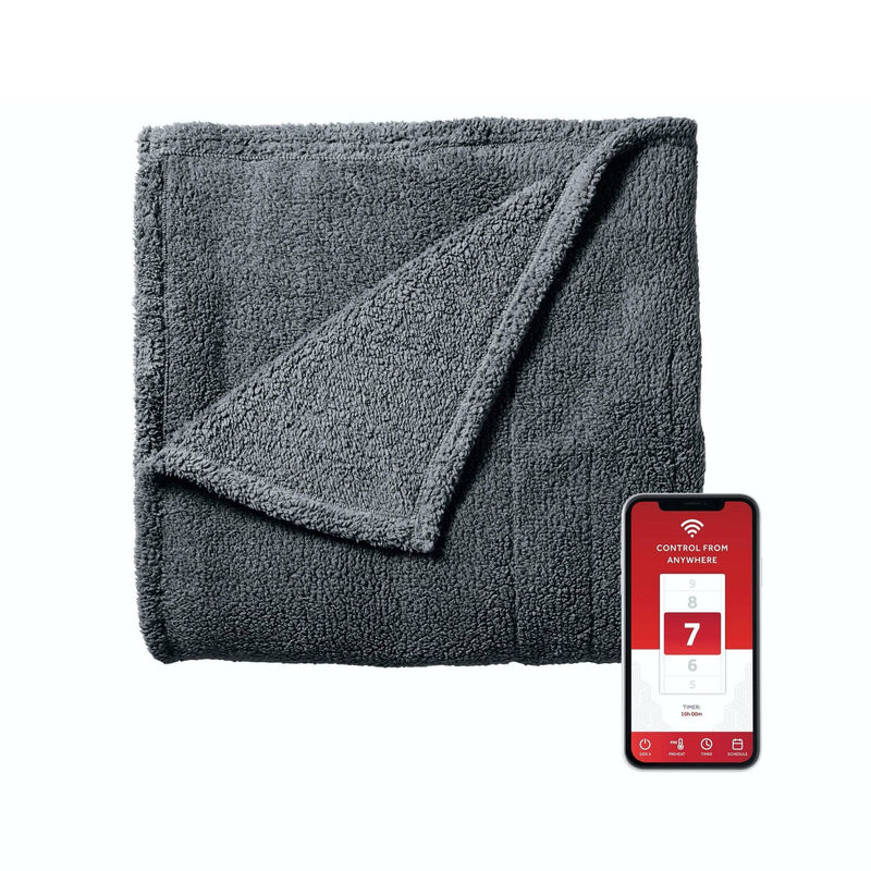 Sunbeam Full Size Electric Lofttec Heated Blanket in Slate with Wi-Fi Connection