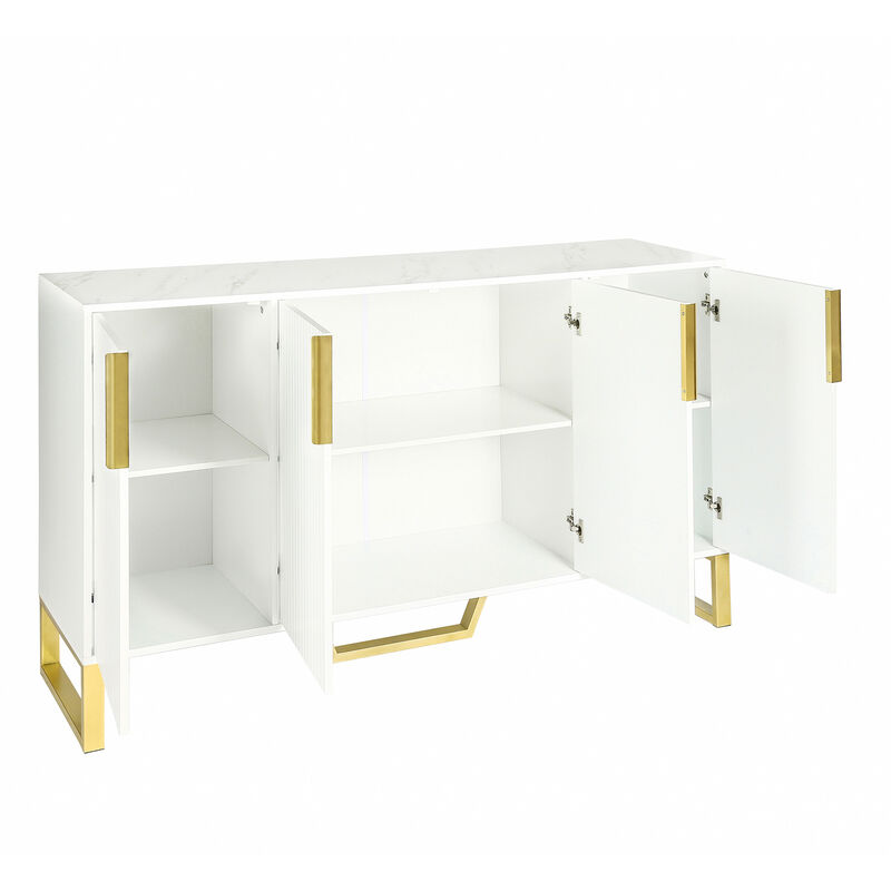 TATEUS Modern 4-Door Sideboard Cabinet with Metal Handles and Adjustable Shelves