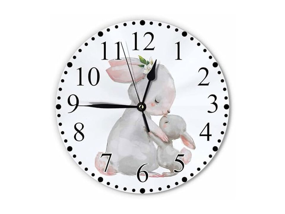 Grey Rabbit Animal Hare Mom Little Wall Clock 10 Inch Silent Non Ticking Gray