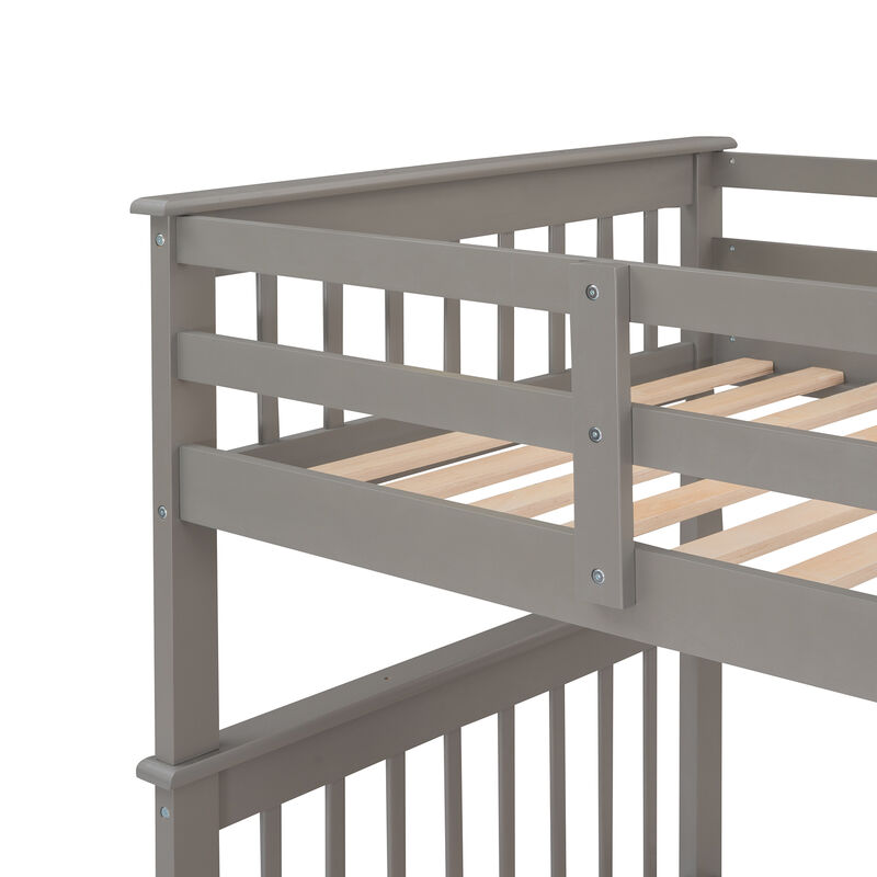 Whisen Stairway Twin-Over-Twin Bunk Bed with Storage and Guard Rail for Bedroom, Dorm- Grey