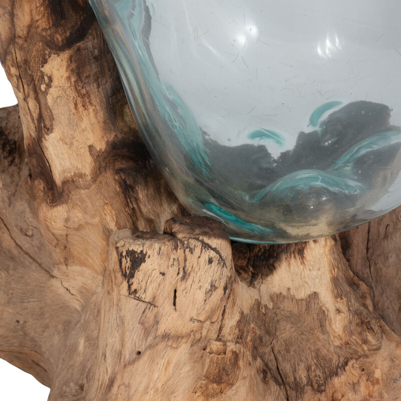 Glass 14"h Vase In Wood Stand, Brown image number 4