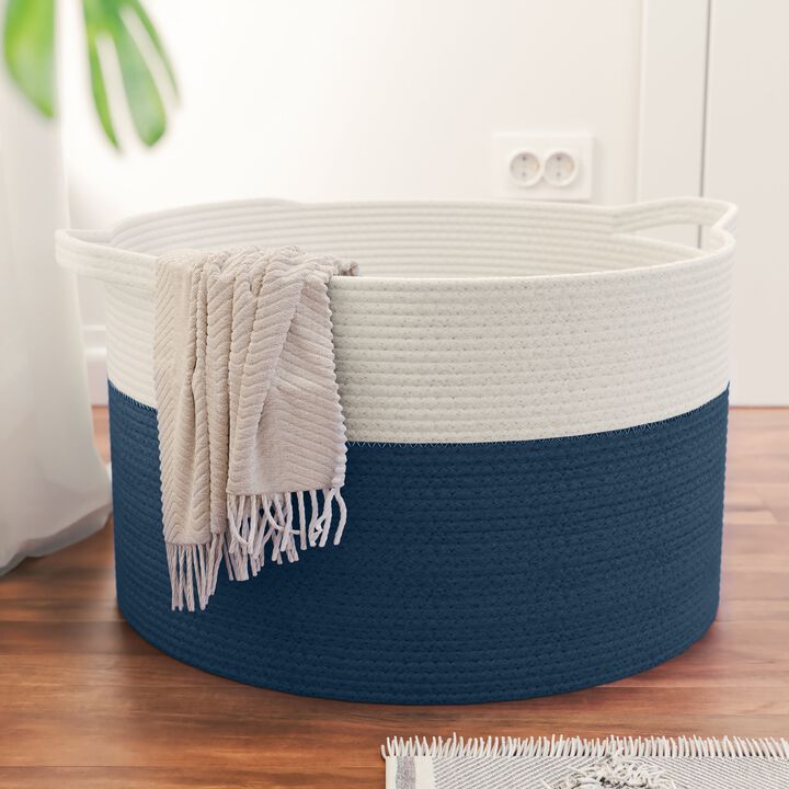 Extra Large Round Cotton Rope Storage Basket Laundry Hamper with Handles