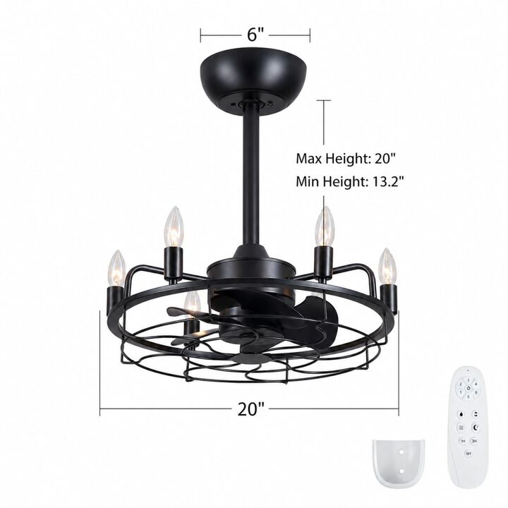 ELEMENT ACE Industrial Caged Fandelier Ceiling Fan with Lights, Remote Control, Reversible Motor, Adjustable Hanging Height